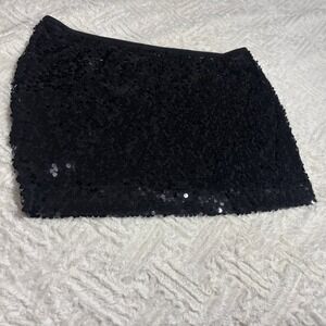 Express Black Sequin Mini Skirt Women's L  Stretch Party New Year's Eve